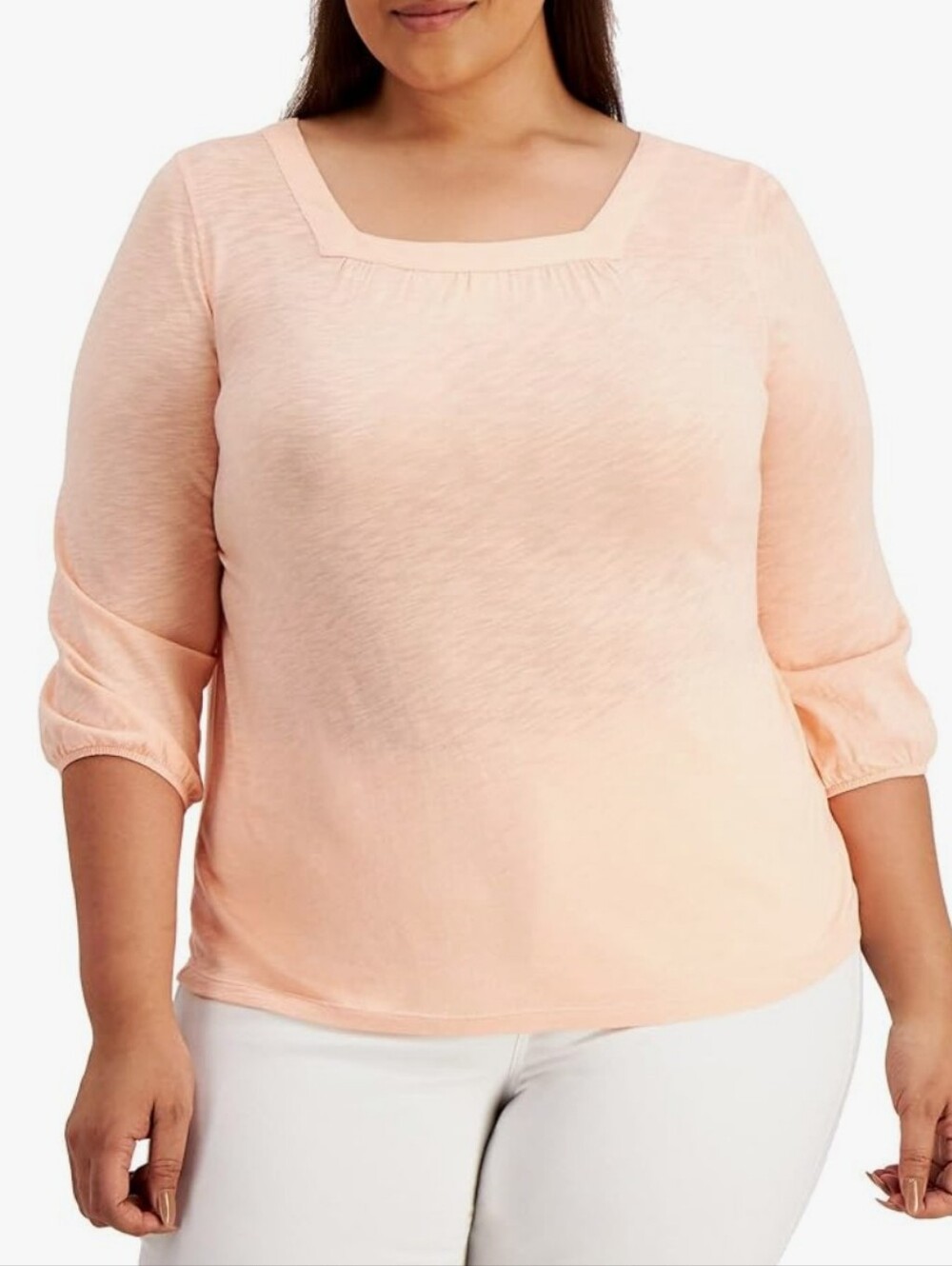 Style & Co. Peach Square-Neck 3/4 Sleeve Tunic